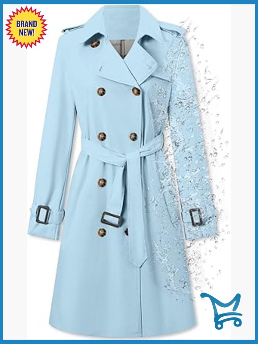 Double Breasted Waterproof Trench Coat Classic Lapel Overcoat with Belt